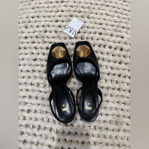 NEW ZARA limited edition Black and Gold Women's Loafers-Sandals size 38/7,5 us - Picture 14 of 17